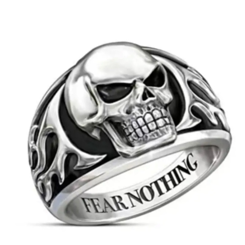 Silver Skull Ring  with saying inside on band
